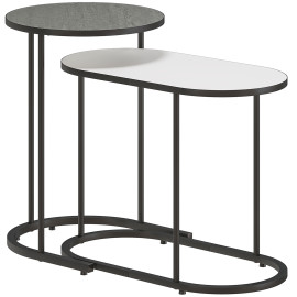 Lot de 2 tables basses gigognes KELBY gris blanc