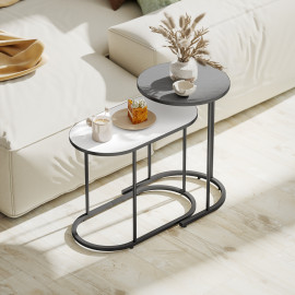 Lot de 2 tables basses gigognes KELBY gris blanc