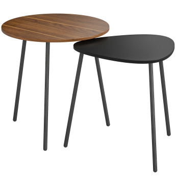 Lot de 2 tables basses gigognes EZRA noyer et noire