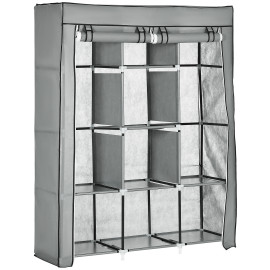 Armoire Penderie Estoria Rangement Élégant Moderne Gris Clair ou Noir 8 Étagères 2 Barres Dressing Chambre
