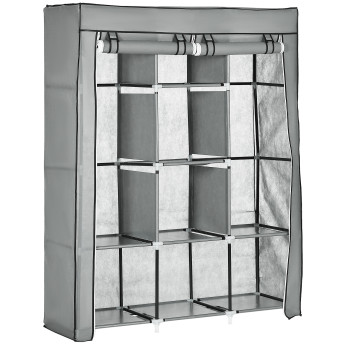 Armoire Penderie Estoria Rangement Élégant Moderne Gris Clair ou Noir 8 Étagères 2 Barres Dressing Chambre
