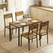 Table à manger Elvaris avec 4 chaises design industriel espace optimisé brun rustique et noir