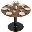 Table à manger ronde Bravelle élégante effet bois noyer acier noir design spacieuse 6 personnes