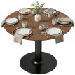 Table à manger ronde Bravelle élégante effet bois noyer acier noir design spacieuse 6 personnes