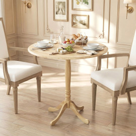 Table à manger Orlencia ronde 4 places élégante baroque effet bois naturel espace optimisé