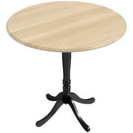 Table à manger Sorelia élégante ronde 4 places style baroque moderne effet bois naturel ou noir pour petit espace
