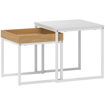 Table basse gigogne Arkena ensemble design moderne acier blanc et effet bois