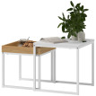 Table basse gigogne Arkena ensemble design moderne acier blanc et effet bois