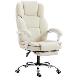 Fauteuil de bureau Alvian ergonomique inclinable avec repose-pieds cuir synthétique résistant beige