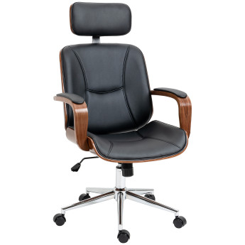 Chaise de bureau Serelya ergonomique confortable design élégant noir effet noyer synthétique