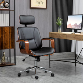Chaise de bureau Serelya ergonomique confortable design élégant noir effet noyer synthétique