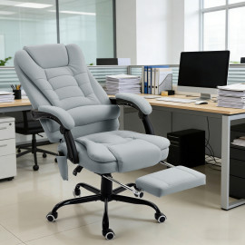 Fauteuil de bureau Eloria massant ergonomique avec repose-pied gris clair confort professionnel détente