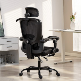 Fauteuil de bureau ergonomique Daryel confort optimal soutien lombaire repose-tête réglable noir