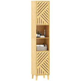 Meuble colonne salle de bain Daviel rangement élégant bambou naturel étagères ajustables noir