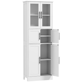 Armoire Velina salle de bain élégante 4 portes 2 vitrées rangement modulable blanc
