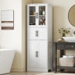 Armoire Velina salle de bain élégante 4 portes 2 vitrées rangement modulable blanc