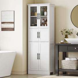 Armoire Velina salle de bain élégante 4 portes 2 vitrées rangement modulable blanc