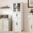 Armoire Velina salle de bain élégante 4 portes 2 vitrées rangement modulable blanc