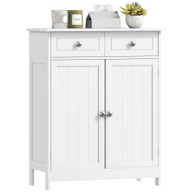 Meuble bas salle de bain Solyne rangement élégant blanc pratique compact 2 portes 2 tiroirs étagère réglable