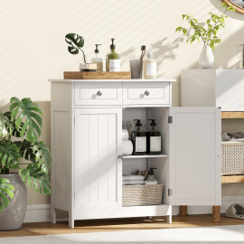 Meuble bas salle de bain Solyne rangement élégant blanc pratique compact 2 portes 2 tiroirs étagère réglable
