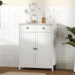 Meuble bas salle de bain Solyne rangement élégant blanc pratique compact 2 portes 2 tiroirs étagère réglable