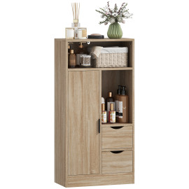 Meuble bas salle de bain Kalyan rangement étagères tiroirs effet bois naturel clair design moderne sécurisé