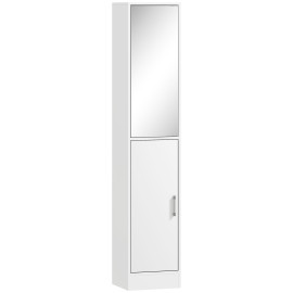 Colonne salle de bain Ranyel miroir 2 portes étagères rangement blanc élégant et pratique