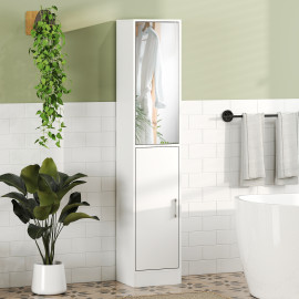 Colonne salle de bain Ranyel miroir 2 portes étagères rangement blanc élégant et pratique