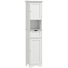Colonne salle de bain Arlena rangement LED effet bois blanc organisation éclairage automatique