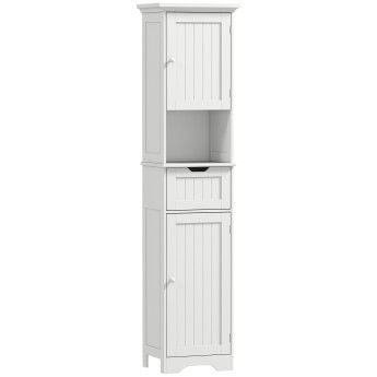 Colonne salle de bain Arlena rangement LED effet bois blanc organisation éclairage automatique