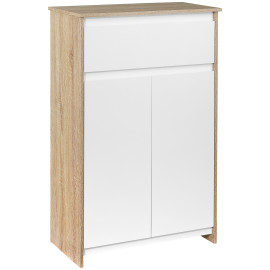 Meuble bas salle de bain Nexora rangement élégant compact blanc naturel 2 portes tiroir étagère