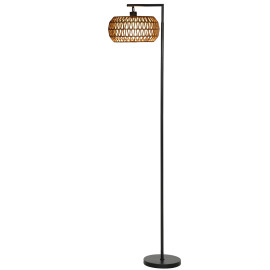 Lampadaire Vortan ambiance bohème métal noir abat-jour tressé lumière ajustable télécommande salon chambre