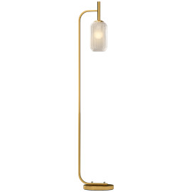 Lampadaire Quantis design rétro élégant salon chambre métal doré abat-jour verre texturé ambiance moderne