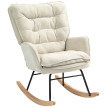 Fauteuil à Bascule Cynera Style Scandinave Confortable Chenille Beige Bois Acier Noir Détente Maison