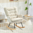 Fauteuil à Bascule Cynera Style Scandinave Confortable Chenille Beige Bois Acier Noir Détente Maison