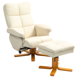 Fauteuil Relax Solixia Confort Inclinable Repose-Pieds Rangement Crème et Bois Verni