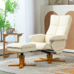 Fauteuil Relax Solixia Confort Inclinable Repose-Pieds Rangement Crème et Bois Verni