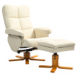 Fauteuil Relax Solixia Confort Inclinable Repose-Pieds Rangement Crème et Bois Verni