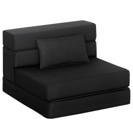Chauffeuse Synor convertible en lit tissu aspect lin noir polyvalente et confortable pour salon chambre ou bureau