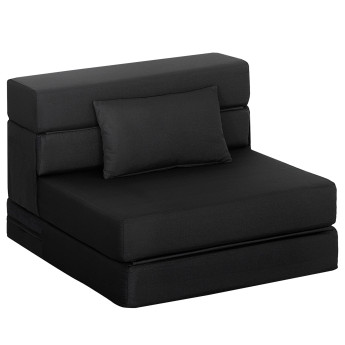 Chauffeuse Synor convertible en lit tissu aspect lin noir polyvalente et confortable pour salon chambre ou bureau