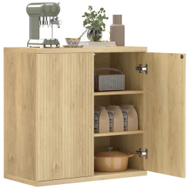 Buffet Sorellia élégant chêne moderne rangement salon salle à manger effet bois cannelé portes sans poignée
