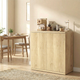 Buffet Sorellia élégant chêne moderne rangement salon salle à manger effet bois cannelé portes sans poignée