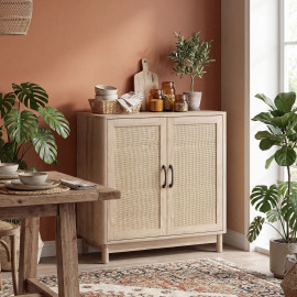 Buffet Valmere cannage rotin naturel chêne clair élégant bohème rangement salon salle à manger