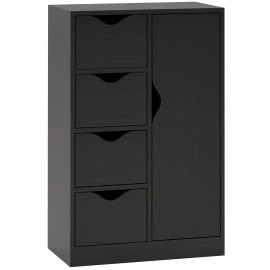 Meuble Norvella rangement élégant noir grain de bois avec placard et tiroirs coulissants pour salon chambre entrée