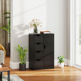 Meuble Norvella rangement élégant noir grain de bois avec placard et tiroirs coulissants pour salon chambre entrée