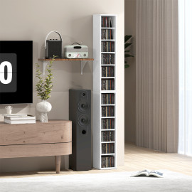 Étagère de Rangement Calyra pour CD et DVD 12 Compartiments Blanc Élégant et Moderne