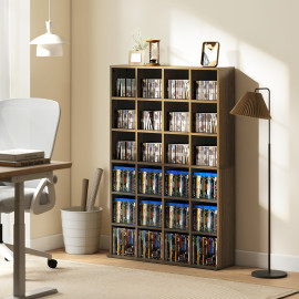 Étagère Arvella Rangement CD DVD Modulable Design Effet Bois Marron pour Salon Bureau Maison