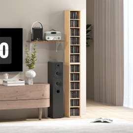 Étagère Ravelle Lot de 2 Colonnes Rangement CD DVD Meuble Élégant Bois Naturel 12 Compartiments