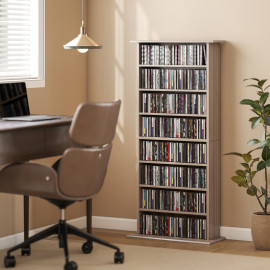 Étagère Deloria rangement CD DVD Blu-ray 8 compartiments naturel organisation optimale