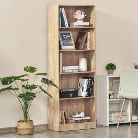 Bibliothèque Virelle étagère design rangement salon bureau effet bois naturel 5 niveaux
